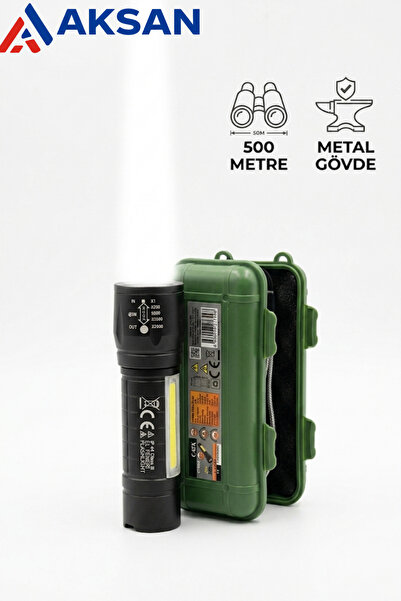 Cata CT-8024 5W Type-C Şarjlı Led El Feneri Zoomlu Yan Cob Işıklı Taktik Meta...