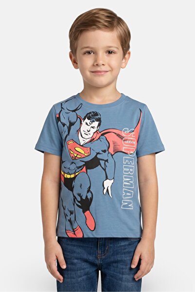 DC Kids Boy Crew Neck Short Sleeve Superman Print T-Shirt, Slate Blue