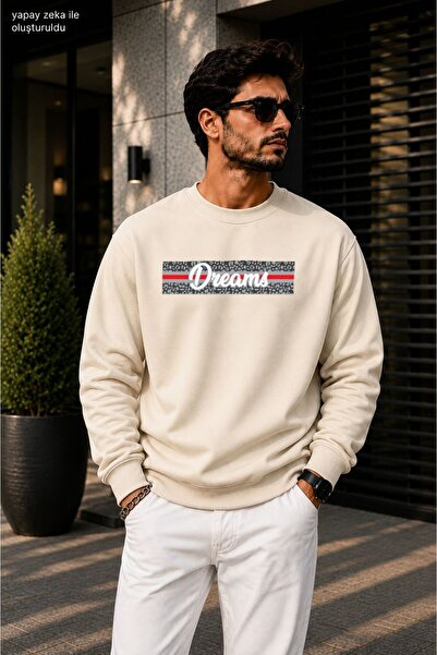 caddekombin Men's Dreams Slogan Printed Cycling Round Neck Casual Sweatshirt