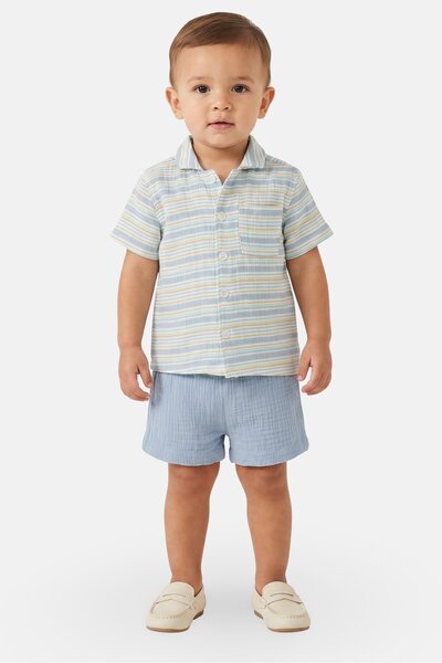 Baby Essentials Toddlers Boy 2 pcs Stripe Shirt And Shorts Set, Multicolor