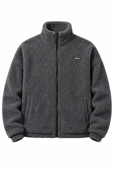 GENIUS STORE Oversize Peluş Erkek İçi Polarlı Tam Fermuarlı Sherpa Sonbahar K...