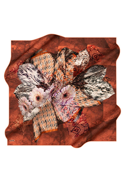 Aker Orange 90X90 Silk Crepe Satin Scarf