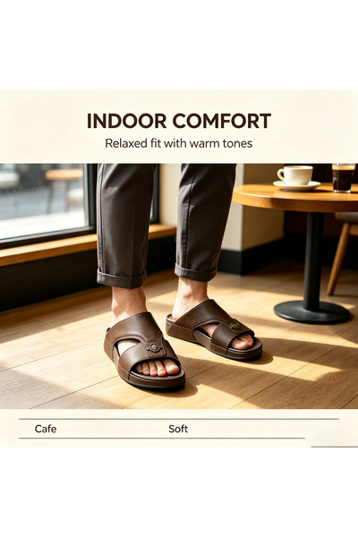 Khayrat Slipper شباشب جلدية مريحة للرجال ذات أشرطة متقاطعة ونعل سميك متين للا...