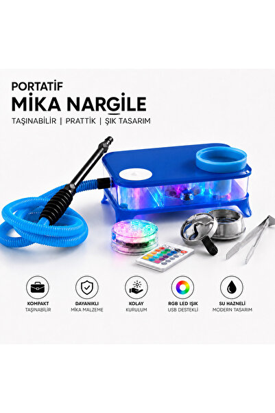 KOZMİK GİFT Işıklı Portatif Piknik Nargilesi Mika Masa Üstü Nargile RGB Led I...