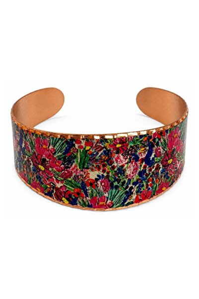 Erol Bakır Green Red Kilim Wide Form Thick Copper Bracelet, Hand Embroidered ...
