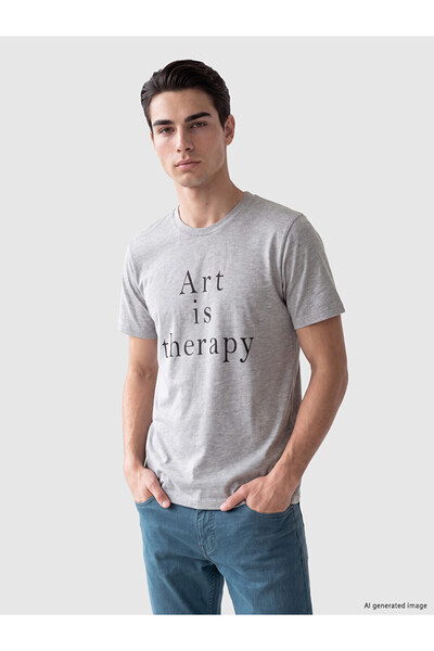 LC Waikiki Vizyon New Season Gray Crew Neck Printed Men's T-Shirt