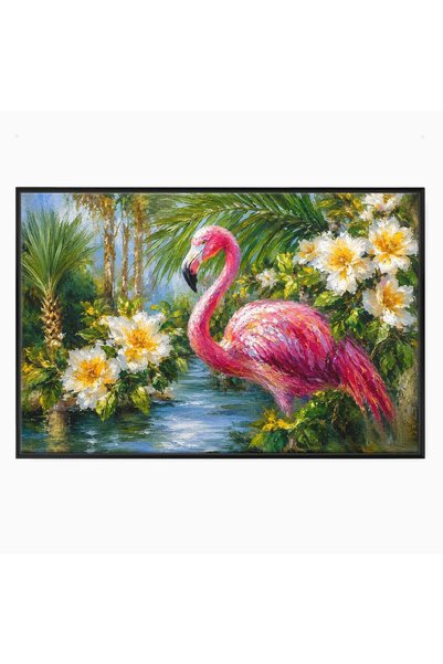 Luxcanva Tablou Canvas Flamingo Tropical 100x70 cm cu Rama Negru Flamingo Tro...