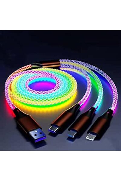 EXCEFORE كابل شحن LED 3 في 1 بقوة 66 واط، سلك شحن سريع مع إضاءة RGB وموصلات T...