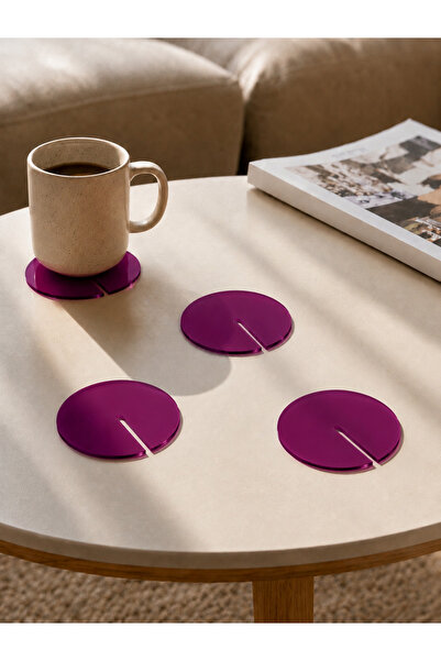 KAYNOCK Set of 4 Purple Round Plexiglass Coasters (10X10 cm)