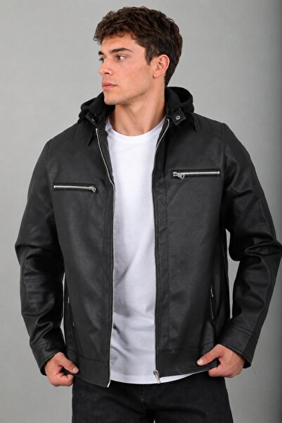 ByTrend Combed Cotton Hooded Faux Leather Coat Kmd 836_50519-1