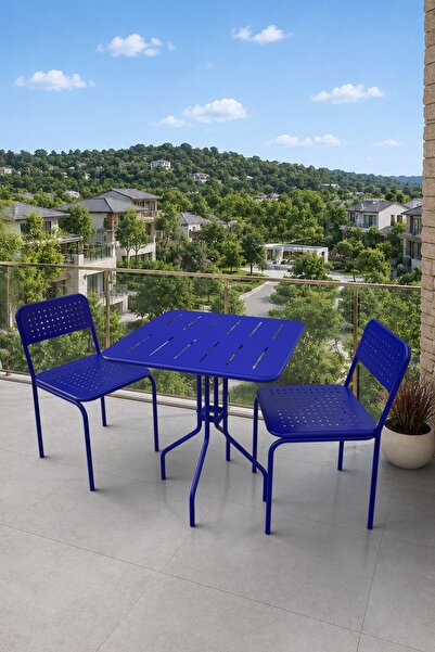 Evdemo Eftalia 2 Kişilik Metal Bahçe Balkon Mutfak Masa Takımı Lacivert