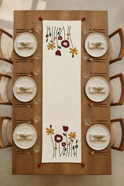 Comfort Craft Buldan Fabric Punch Embroidered Table Runner |   Tasseled Decor...