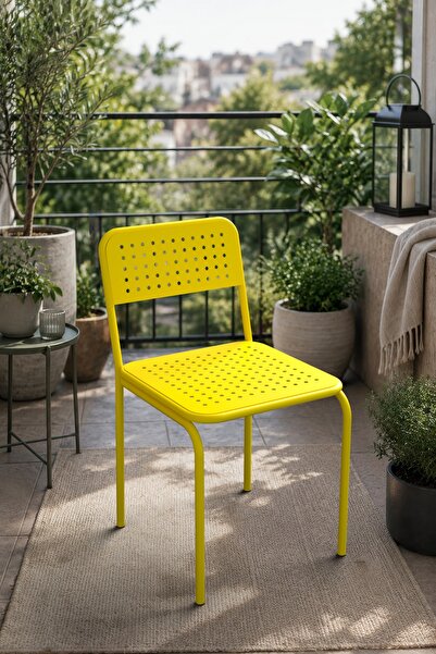Evdemo Eftalia 2'li Metal Bahçe Balkon Mutfak Sandalyesi Sarı