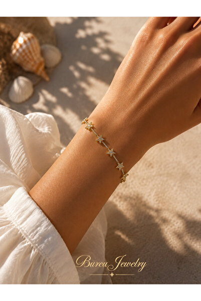 BURCU JEWELRY Yıldız Işıltı Zirkon Taşlı Ayarlanabilir Bileklik – Gold