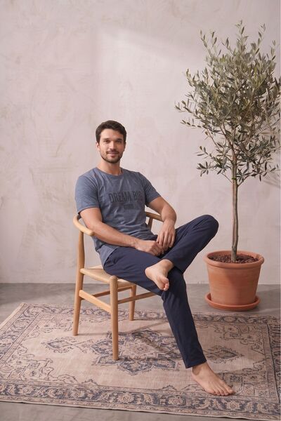 Farya Home Pamuklu Kısa Kollu Desenli Erkek Pijama Takımı