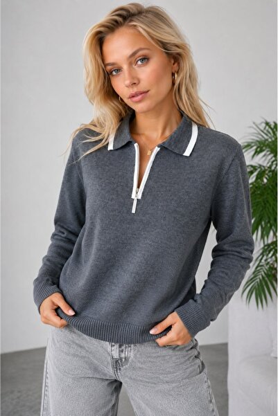 Arbucky Women's Polo Collar Half-Zip Knit Sweater