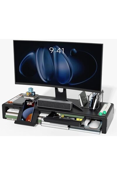 OASISGALORE Foldable Computer Monitor Stand Riser with Drawer, ستاند شاشة كمب...