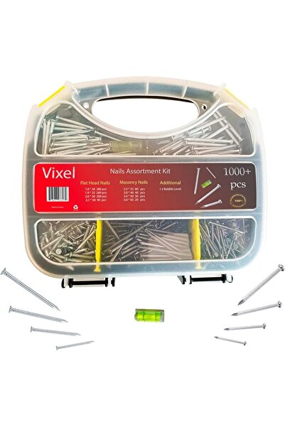 AKS VIXELİ VIXEL 1000+ pcs of Flat Head and Masonry Concrete Nails Assortment...