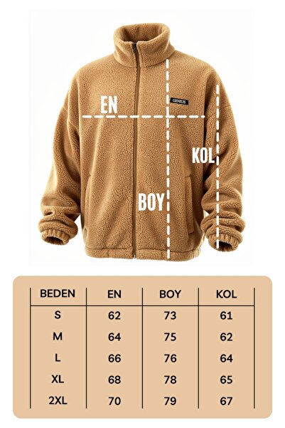 GENIUS STORE Oversize Peluş Erkek İçi Polarlı Tam Fermuarlı Sherpa Sonbahar Kış Kadın Polar Sweatshirt