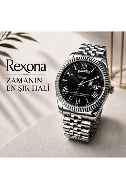 Rexona Men's Wristwatch – Black Dial Metal Band Stylish Design
