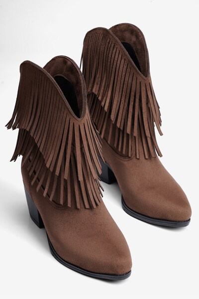 Mubiano Women's Suede Boots with Tassel Detail and Heel, Pull-On Western Romy...