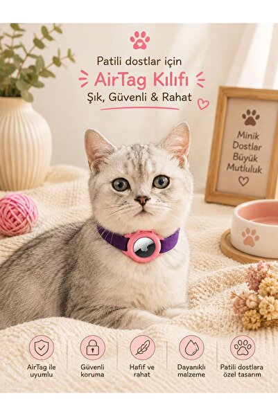 Genel Markalar Kedi ve Köpek Evcil Hayvan İçin Airtag Takip Kılıfı (Renk Özel...