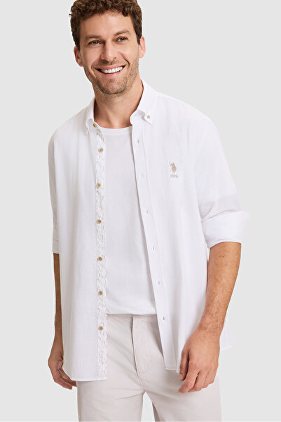 U.S. Polo Assn. قميص رجالي أبيض بأكمام طويلة 50321347-VR013