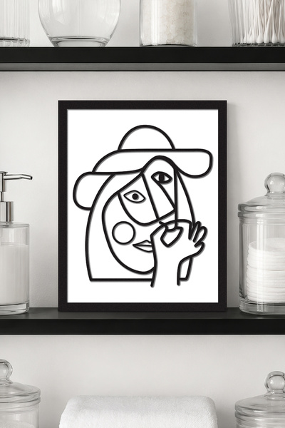 DEKORENZO Şapkalı Kadın Yüzü Kübist Sanat Wc Tablosu 20x25 cm Banyo Dekoru