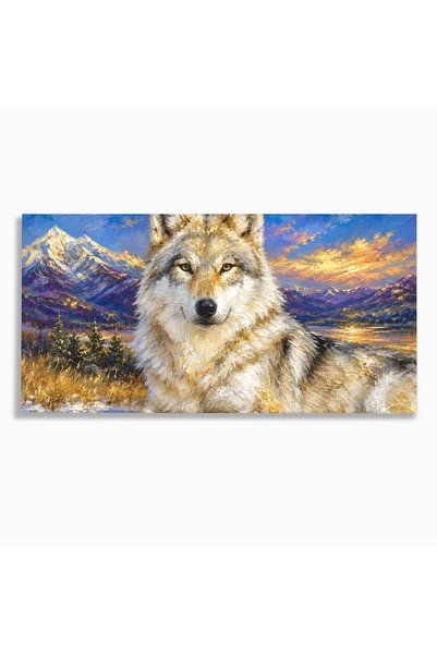 Luxcanva Tablou Canvas Lupul In Munti 100x50 cm pe Sasiu Lemn Lup Munti Apus