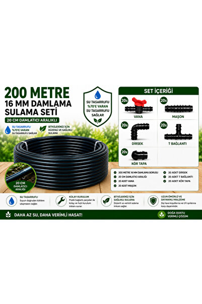 Delikli 200 Metre Damlama Bahçe Sulama Seti 100 Adet Ek Parça