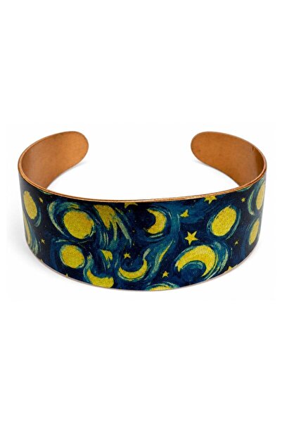 Erol Bakır Green turquoise branch thick copper bracelet, wide form