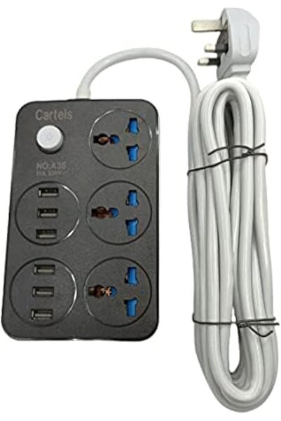CARTELS سلك تمديد عالمي مع 6 منافذ USB، شريط طاقة بـ 3 مخارج و6 منافذ USB للش...