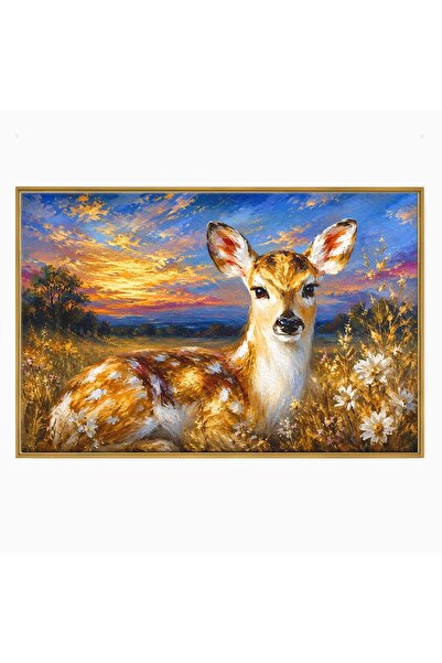Luxcanva Tablou Canvas Caprioara La Apus 120x80 cm cu Rama Auriu Caprioara Ap...