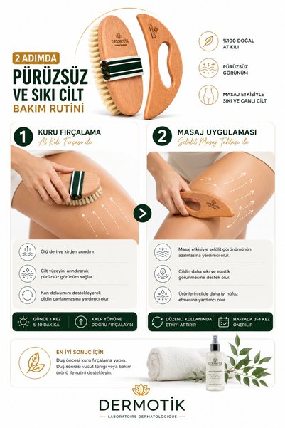 Dermotik Horsehair Brush & Cellulite Massage Board Set of 2 – Dry Brushing and Body Care Set