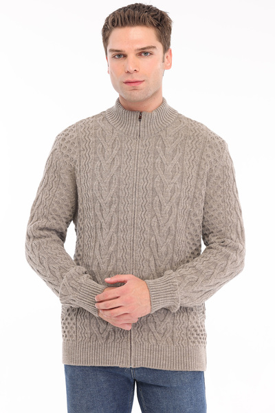 Trist Star Mink Men's 80% Wool 20% Acrylic Hair Knitted Patterned Full Zipper...