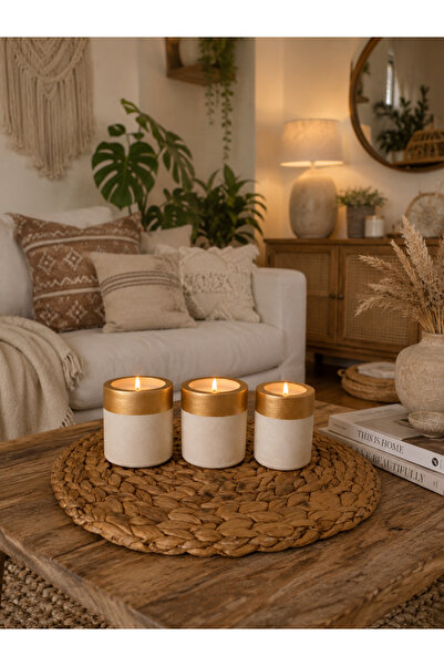 Dekoratif 3'lü Beton Mum Set