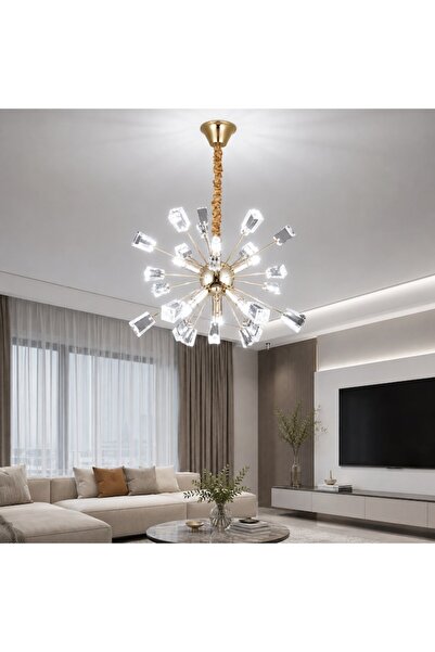 trandafi led Candelabru elegant auriu cu 6 socluri E14, diametru de 50 cm, di...