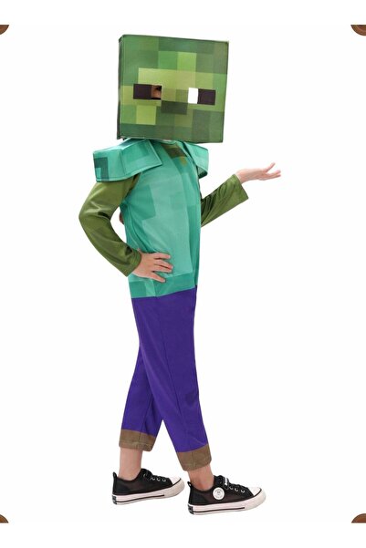 MINECRAFT زي تنكري للأطفال على شكل زومبي مكون من قطعتين - غطاء رأس أخضر مع بد...