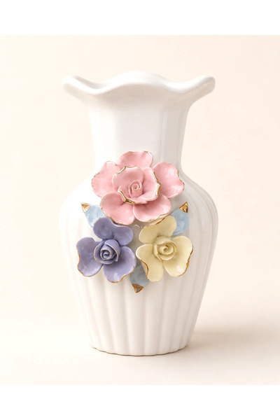 Mary's Concept Çiçek Kabartmalı Dekoratif Porselen Vazo 24 cm