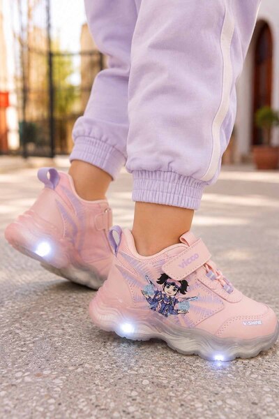 Vicco Çocuk Pembe Lila Işıklı Spor Ayakkabı Cırt Cırtlı Günlük Sneaker