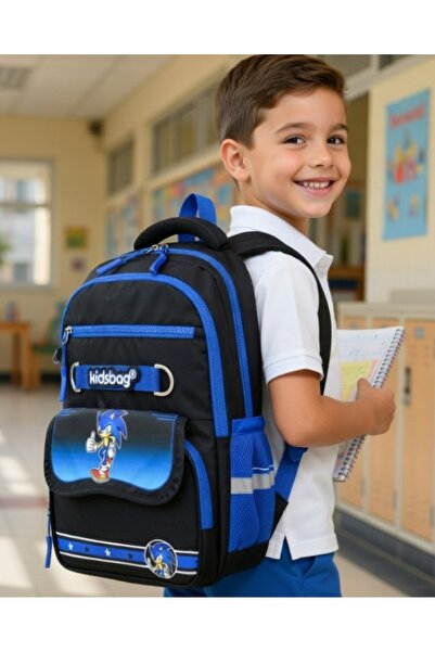 KY A+ Premium Kalite Erkek Lacivert Sonic İlkokul Ortopedik 3'lü Set Kalemlik...