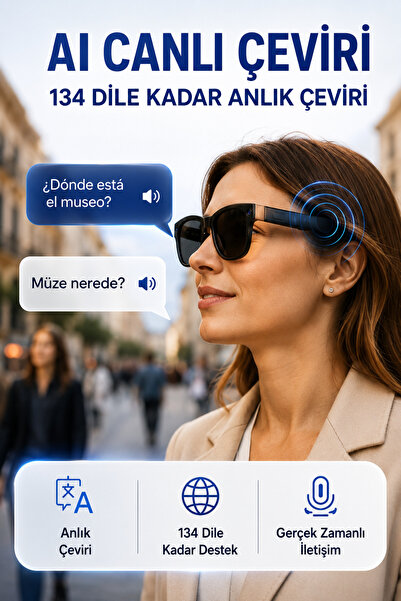 TECHNOMEN AI Destekli Akıllı Kamera Gözlüğü 8 MP 1080P HD Video WiFi Bluetooth Görüşme Canlı Çeviri Müzik Akıllı Güneş Gözlüğü