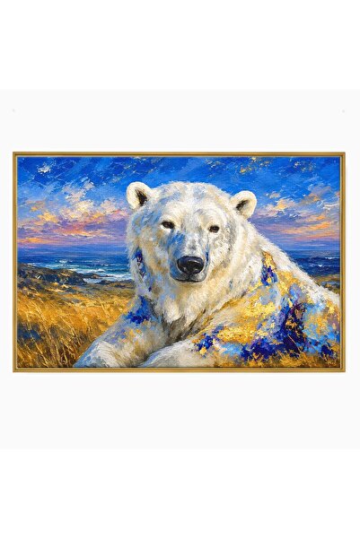 Luxcanva Tablou Canvas Noblețe Arctică 70x50 cm cu Rama Auriu Urs Peisaj Arctic