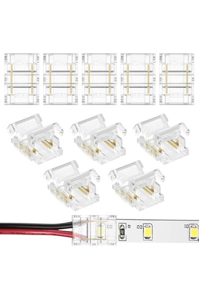 KASTWAVE موصلات شريط إضاءة LED COB بطول 10 مم ذات دبوسين، 10 قطع موصلات شريط ...
