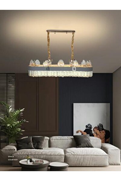 best power ثريا معلقة LED بتفاصيل كريستال فوق طاولة الطعام من