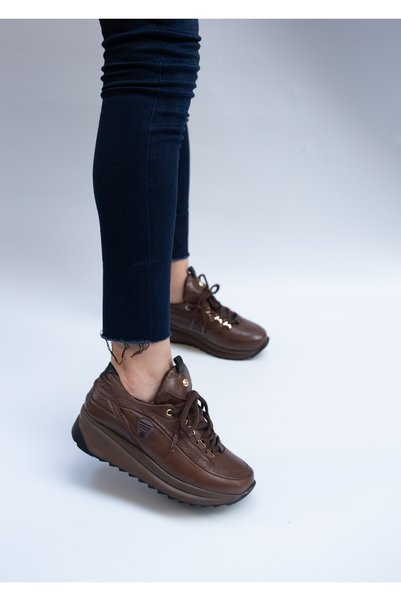 Mammamia 5504 EREN SHOES&BAG حذاء كاجوال مريح من الجلد الطبيعي برباط ونعل مريح من الجلد الطبيعي باللون البني