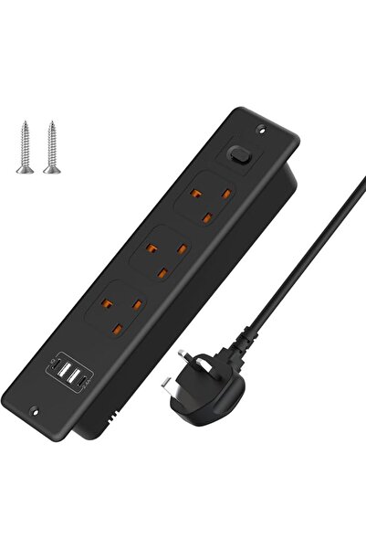 HITRENDS شريط طاقة مدمج مع منافذ USB، سلك تمديد 1.8 متر، 3 منافذ تيار متردد، ...
