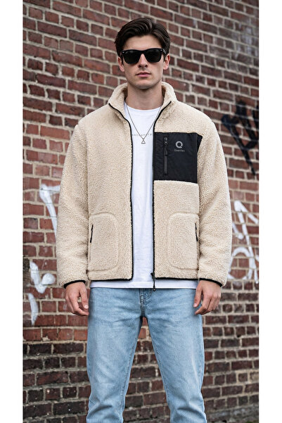 INFLUYENTE Men's Lamb Welsoft Plush Fabric Full Zipper Jacket with Front Pockets