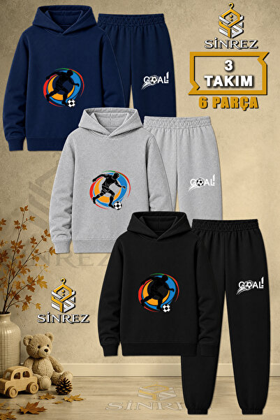 SİNREZ Children's Unisex 3Lu Set Football Player Black Color Circle Printed H...