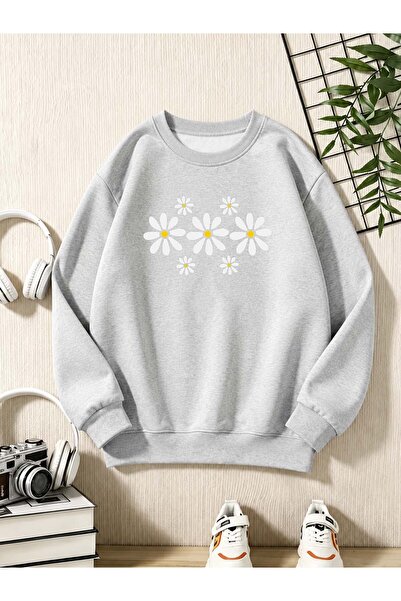 Trend Sizde Hanorac unisex cu imprimeu Daisy, cu gâtul tip crewneck